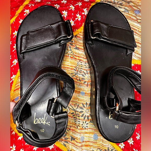 Beek Roo Black Leather Platform Sandal - Size 10 - Picture 2 of 8